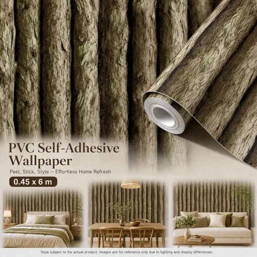 Self Adhesive Vintage Wall Covering 0.45x6M, Whole Log Wood Grain, Rustic Shop Backdrop