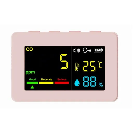 3-in-1 Portable Air Quality Meter, CO, Temperature and Humidity, Color Screen, Carbon Monoxide Detector with Voice Alarm and Battery Display