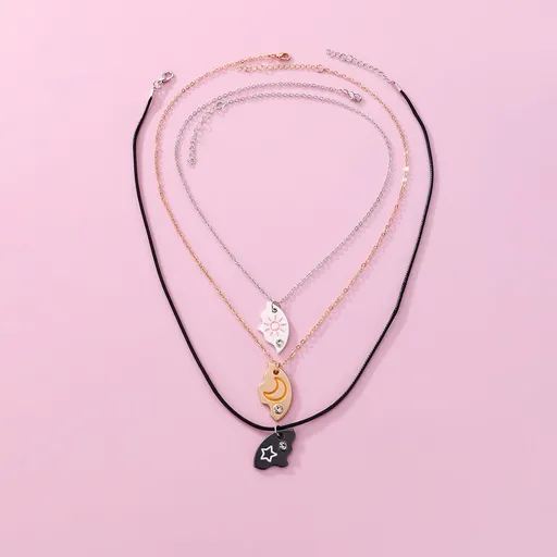Necklace Heart Necklace for 3 Best Friend Necklaces Sister Friendship Jewelry Each necklace features a sun, moon