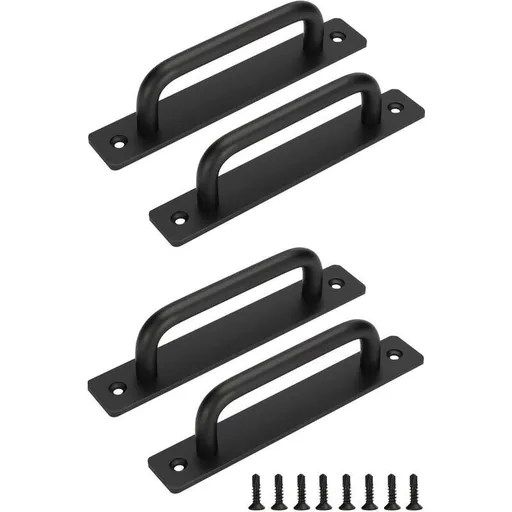 4 Pcs Black Sliding Barn Door Handles with Stainless Steel Plate, 128 mm Hole Spacing