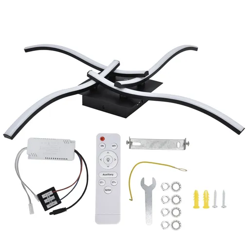 LED Ceiling Light Wavy Shape 3 Color Dimming Wrought Iron Ceiling Fixture with Remote Control Black AC110‑265V