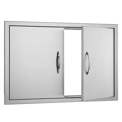 BBQ Access Door, 838x558 mm Double Outdoor Kitchen Door, Stainless Steel Flush Mount Door, Wall Vertical Door with Handles, for BBQ Island, Grilling Station, Outside Cabinet