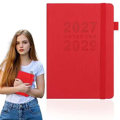 2027-2029 3 Year Planner Notebook, Thickened English Daily Weekly Monthly Annual Schedule Book, Portable Time Management Organizer Calendar Planner, Red