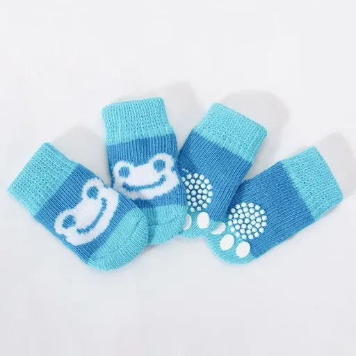 Foot art mouse Pet Socks Cartoon Anti Slip Blue frog Xl-super large [recommended within 5.5] 11-16kg within