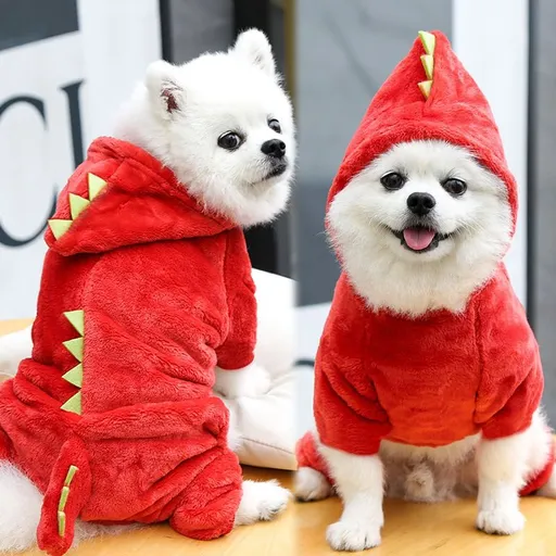 Shine Pet Four Legged Dinosaur Clothes Coral Fleece Four-Legged Flannel Red Dinosaur S (back length 20cm)