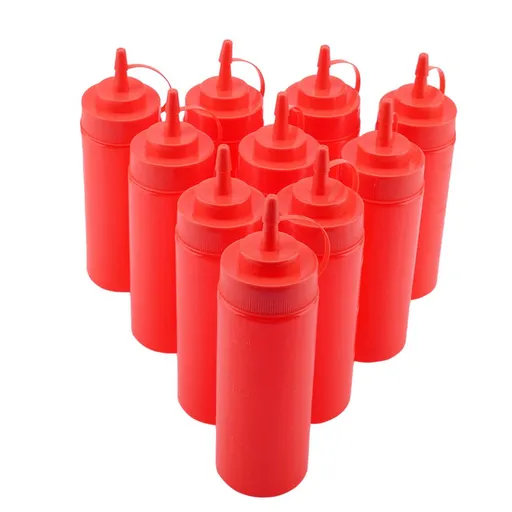 340ml 10pcs / Set Plastic Condiment Dispenser for Sauce Oil Cream Vineger (Red)