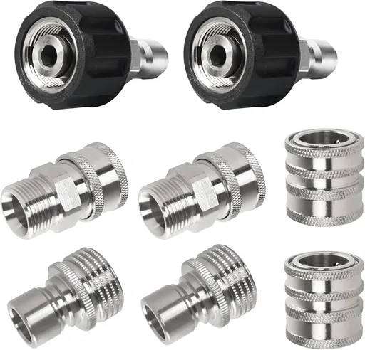 Pressure Washer Adapter Set, Stainless Steel Quick Disconnect Kit with M22 Metric Male Thread Quick Connector, M22 Swivel to 3/8'' Quick Connect, 3/4" to Quick Release, 8 Pack
