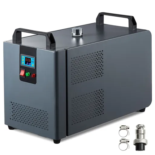 Industrial Water Chiller, KH-6000, 200W Industrial Water Cooler Cooling System with Compressor 12 L Water Tank Capacity 7.8 L/min Max Flow Rate, for CO2 Laser Engraving Machine Cooling Machine