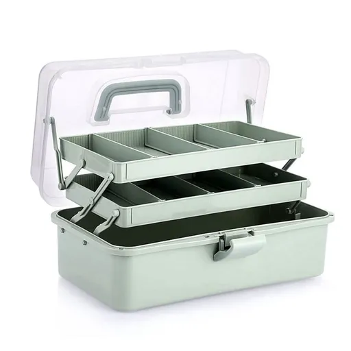 3-Layer Plastic Dividing Storage Box Craft Organizer and Storage with Adjustable Spacers Portable Handled Organizer