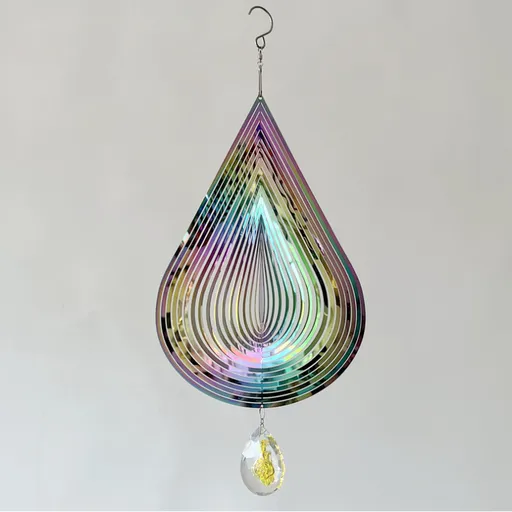 3D Colorful Stainless Steel Rose Water Drop Wind Chime (25x26CM) - Mirror Reflective Hanging Garden Art and Outdoor Decoration