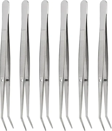 6 Pcs Stainless Steel Tweezers, 6" Sewing Tweezers with Curved Serrated Tip for Crafting, Multipurpose Curved Tip Forceps for Jewelry Making, Eyelash Extension, Precision Grip (Silver)