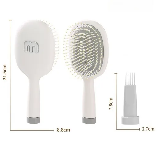 Air Cushion Massage Comb, Anti-Static Paddle Hair Brush with Cleaning Tool—White