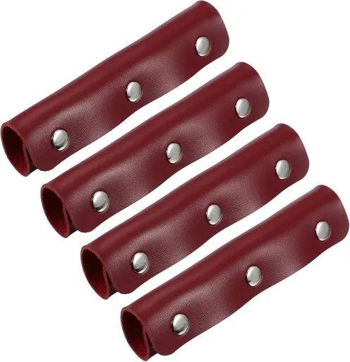4 Pcs Handbag Handle Covers, PVC Leather Non Slip Grip Protectors with Buckles, Burgundy