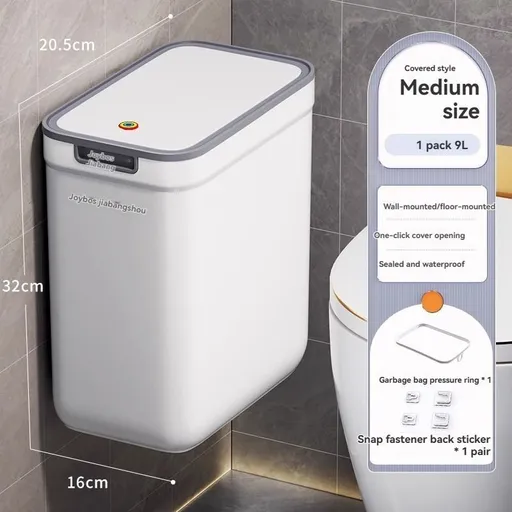 Wall Mounted Trash Bin Press Top Trash Bin Large Capacity Bin Bathroom Bin - White - Size Medium