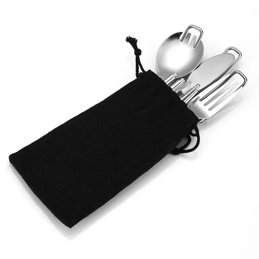 5 Piece Stainless Steel Family Cutlery Picnic Utensil Set with Travel Case for Knifes | Chopstick, (Black)