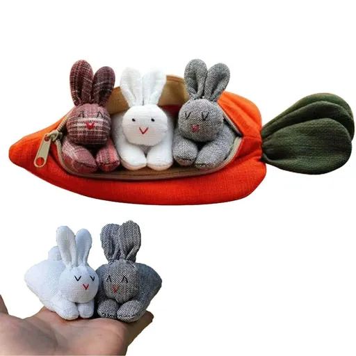 Easter Hide-and-Seek Bunnies in Carrot Pouch,Three Bunnies in a Carrot Purse,Carrot Plush Toy,Plush Stuffed Animal Surprise Zip Up