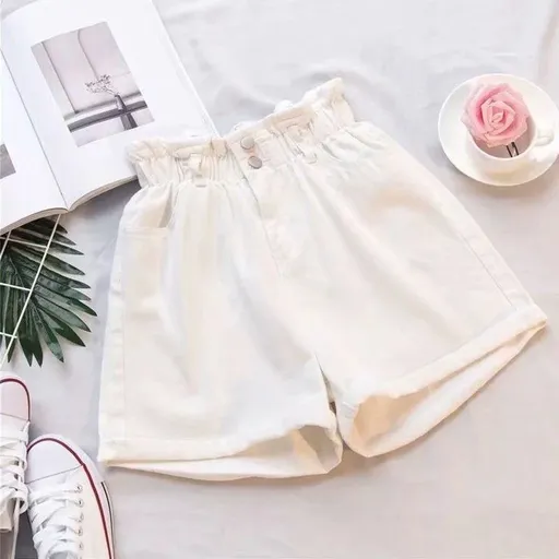 Women Denim Shorts High Waist Wide Leg Cotton White 5XL