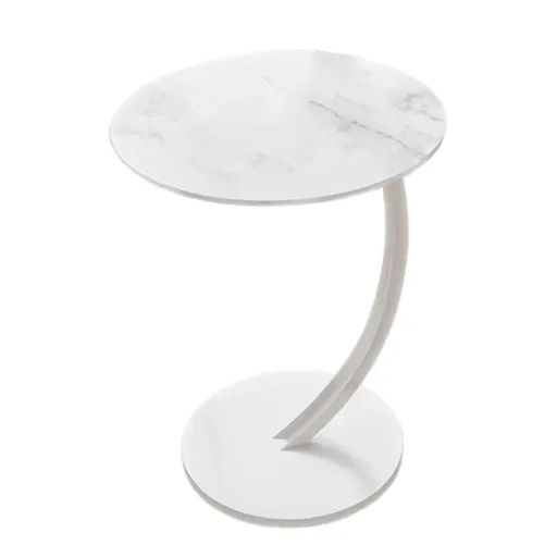 C Shaped Snack Side Table for Sofa Couch Small End Table for Living Room Bedroom - White-White