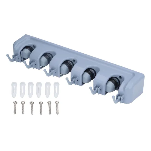 Mop Broom Holder Multifunctional Space Saving Broom Wall Mounted Rack for Kitchen Bathroom Garden Garage A
