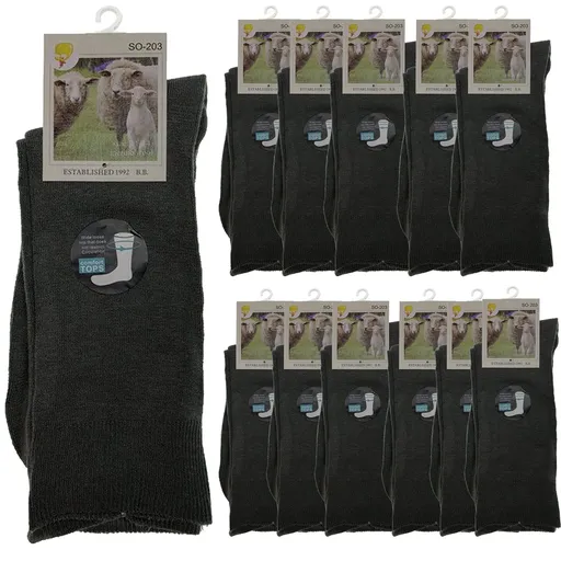 Merino Wool Mens Thermal Diabetic Socks Loose Top Circulation 12 Pairs - Grey