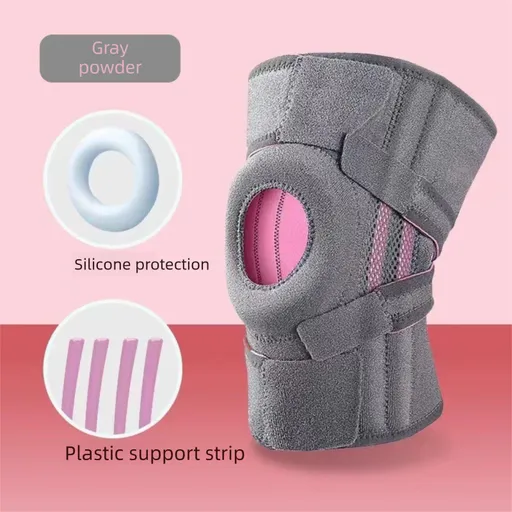 Grayish pink Adjustable Open Patella Knee Brace with Spring Support and Compression Straps for Basketball Squats and Running Joint Protection for Local Athletes