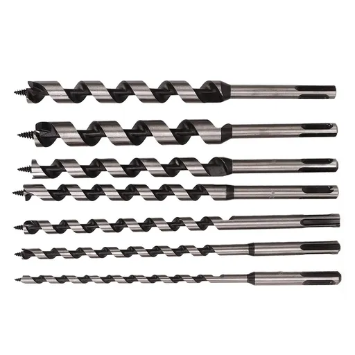 Auger Drill Bit Set, 7 Piece Set Auger Bit Set Hardened Alloy Steel Ship Auger Bit Creates Deep Clean Hole Precise Drilling