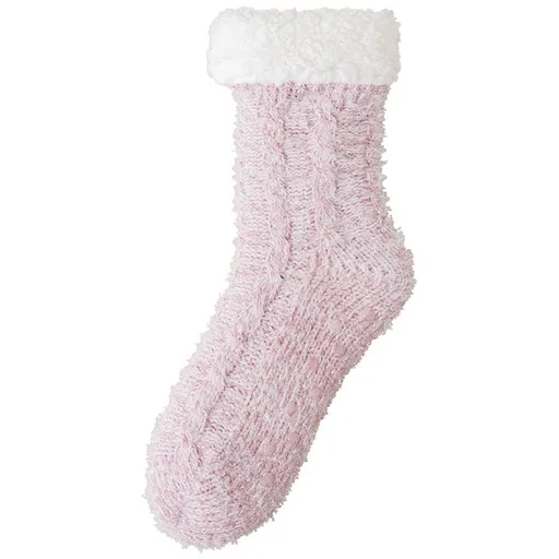 1 pair Tough Land Slipper Socks for Women with Non Slip, Lined Socks, Soft Cozy Cabin House Slipper Socks (fat powder)