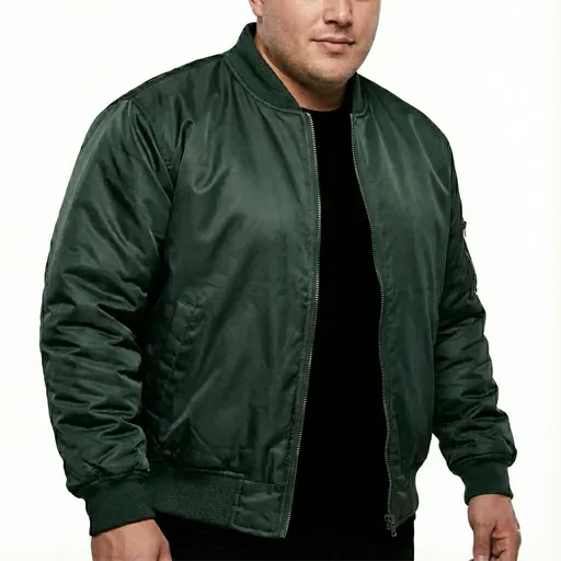 Plus Size Quilted Jacket Zip Up Classic Padded Flight Flying Winter Big & Tall - Bottle Green