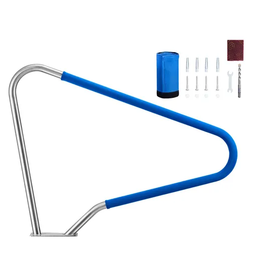 Pool Rail, 122 x 91.5 cm Pool Handrail, 100kg Load Capacity Heavy Duty 304 Stainless Steel Swimming Handrail, Detachable Nonslip Sleeve, Rich Accessories, for Poolside, Water Parks, Spa Centers