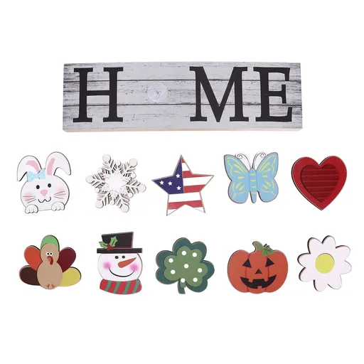 Wooden Country Home Decoration Welcome Sign Wall Decoration 10 Interchangeable Icons Letter Decoration Crafts
