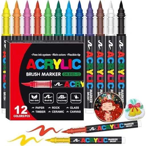 72 Colors Acrylic Paint Markers with Flexible Brush Tip - Water Based Art Marker Set for Rock Canvas Wood Craft Painting