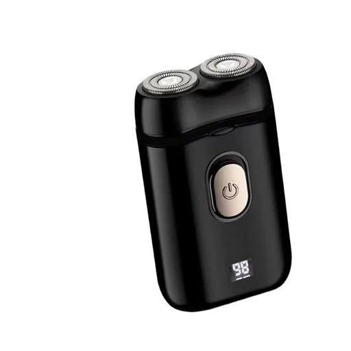 Black portable Mini Electric Shaver, Double Sided Design, Washable, LED Battery Display