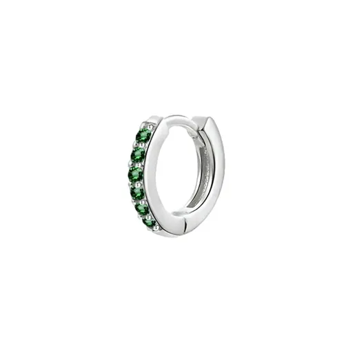 925 Sterling Silver Gold Rings Plated Cubic Crystal Cuff Huggie Hoop Earrings Au - Silver-Green Crystal