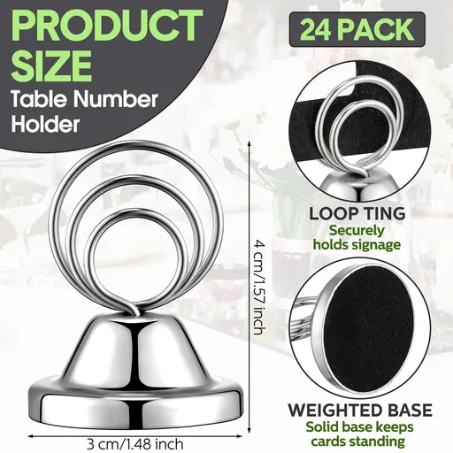 24 Pcs Table Number Holders Wire Picture Holder Small Size Table Card Holders Tabletop Metal Place Card Holder Reserved (Silver)