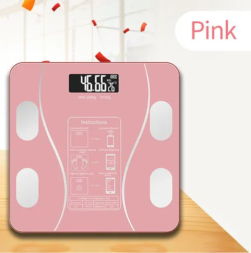 USB Rechargeable Smart Body Fat Scale Digital Bathroom Weight Scale Body Composition Analyzer with Smartphone App Sync-Pink