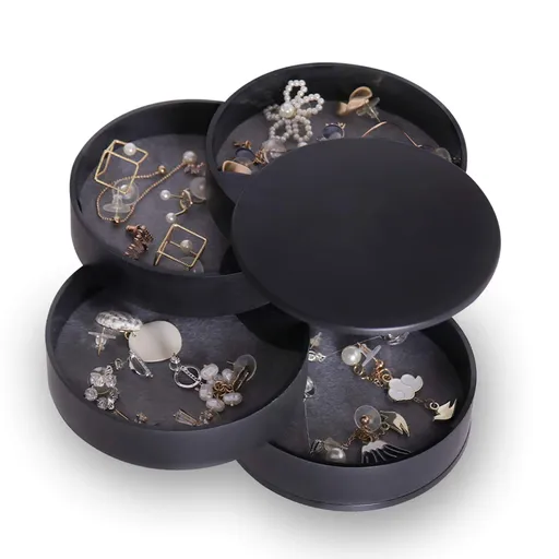 Jewelry Organizer, Small Jewelry Storage Box Earring Holder for Women, 5-Layer Rotating Travel Jewelry Tray Case with Lid