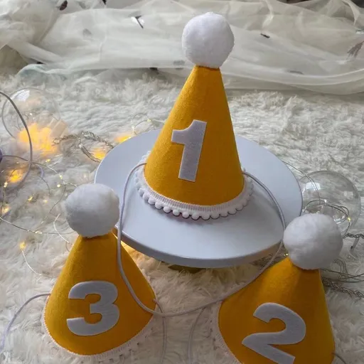 Birthday Hat Baby Felt Party Prop Chun Yue Yellow for 1 week 0-10 weeks can take