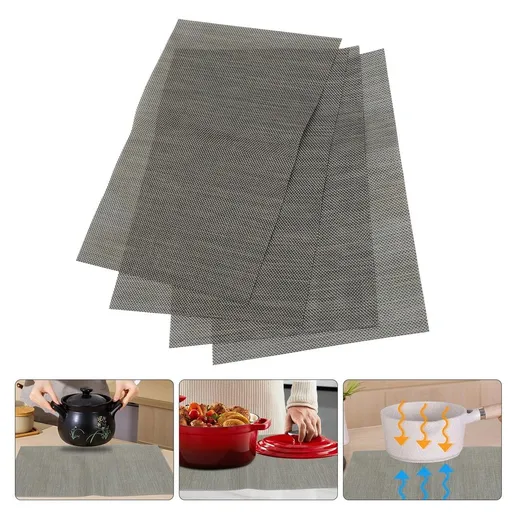 4Pcs Grey PVC Placemats for Home Table Protection Soft Washable Dining Mats