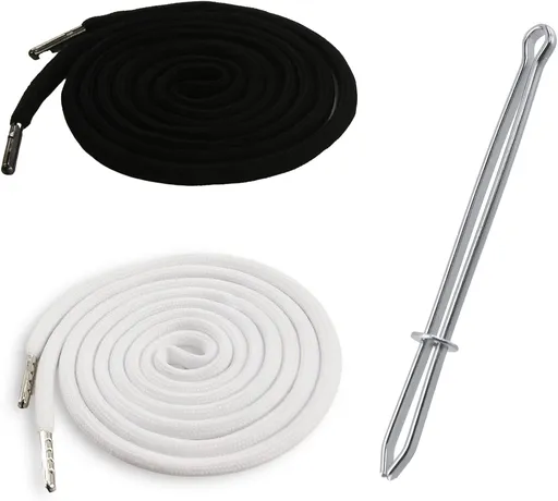 2Pcs 51 Inch Cotton Drawstring Cord Replacement Drawstrings for Sweatpants and Shorts，Universal Hoodies，Premium Hoodie String Replacement，with Easy Metal Threader.（Black+White Black+white