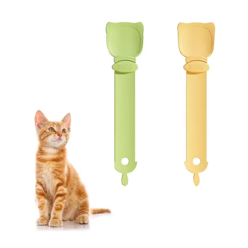 2 pcs Cat Strip Feeders, Cute Cat Head Shape Cat Strip Squeeze Spoons Multifunctional 2-in-1 Cat Food Dispenser Cat Treat Spoons