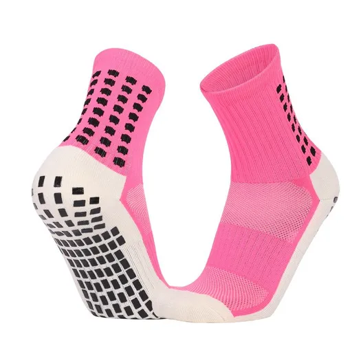 Non Slip Football Socks Grip Sports Socks Thick Towel Bottom Soccer Socks for Men Boys Adult Kids - Pink L
