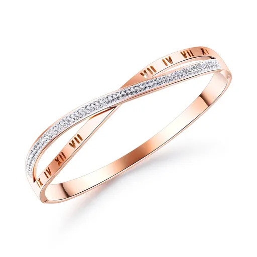 Gold Plated Bangle Bracelet,Love Friendship Crystal Belt Bangle for Women,Buckled Nail Cuff Bold Bracelet