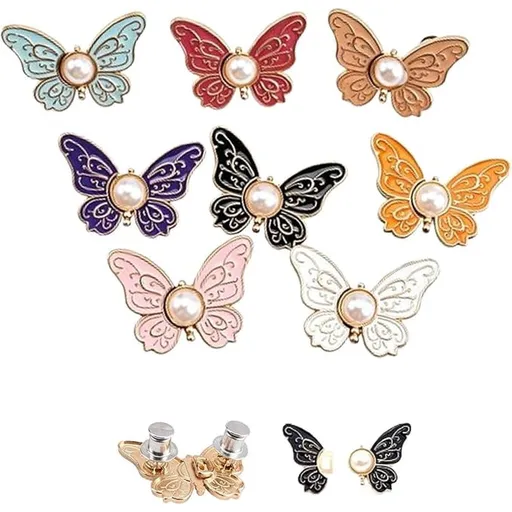 8 16PCS Pearl Butterfly Waist Buckle, Butterfly Waist Tightener Set, Detachable Metal Pins for Loose Jeans