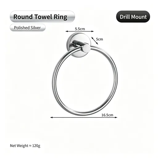 Round Towel Ring - Drill Mount (Polished) | Polished Stainless Steel Towel Loop, Christmas Premium Bath Hardware for Classic Decor