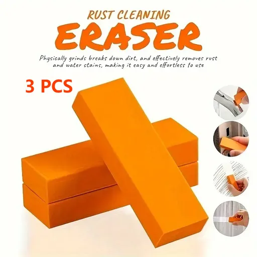 3-Pack - Stainless Steel Rust Cleaning Eraser, Multi-Purpose Stain Remover Block for Kitchen Limescale & Rust - Orange