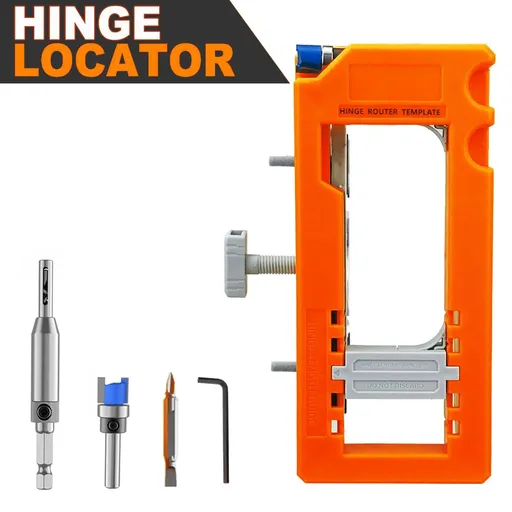 Hinge Mortise Template Jig for Wooden Doors with Adjustable Router Guide and Drill Bit Set for Precise Door Hardware Installation (Orange)