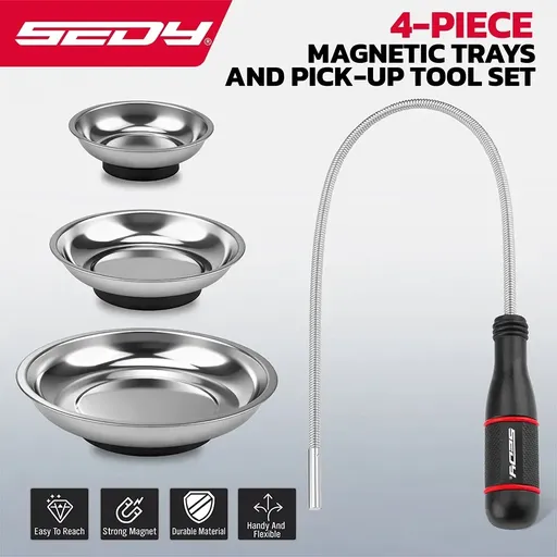 SEDY 4Pcs Magnetic Tray Pick-Up Tool Set Flexible Magnet Holder Auto Repair