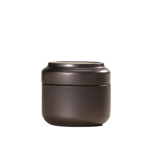 Round Metal Tea Caddy with Secure Lid for Loose Leaf Tea, Coffee, Sweets and Small Dry Goods, Compact Kitchen Storage Tin, Dark Brown