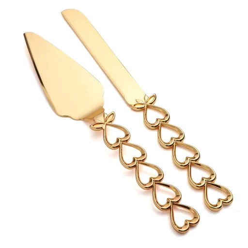 Wedding Cake Knife and Server Set Stainless Steel Gold Cake Knife Pie Server Serving Utensils Set for Wedding Birthday Parties