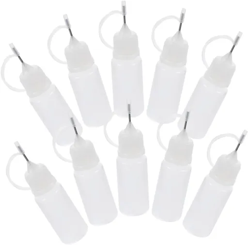 10 pieces - Dispensing bottle - 10ml - Quilling glue needle tip bottles - glue application bottles - with lid - application bottles - paint bottle - squeeze bottles - for DIY crafting, paper quilling, paint, glue dispensing - Refillable - easy to use